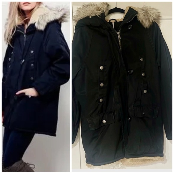 Free People Black Oversized Whistler Winter Parka with Faux Fur Size XS - Picture 2 of 5